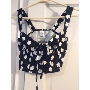 Cropped Halter Floral Black button Front Top Size 0 Womens